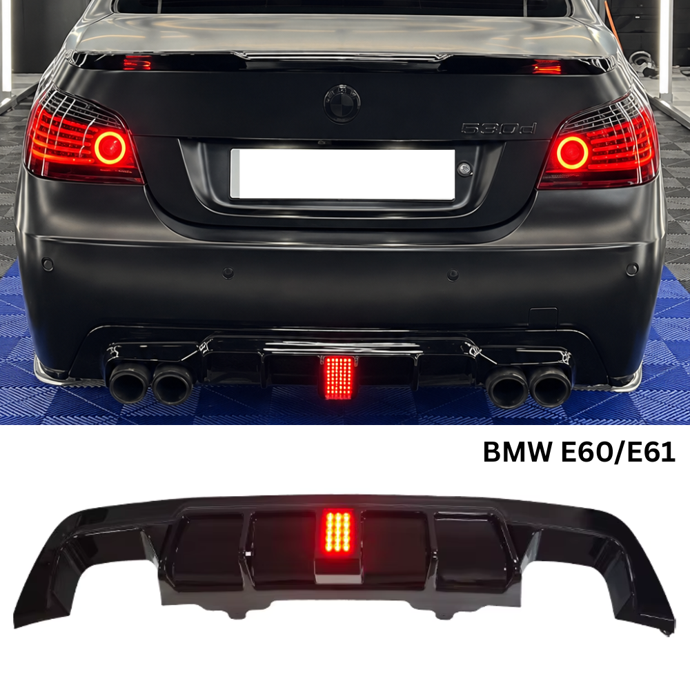 bmw e60 e61 е60 е61 difuzior дифузьор бмв преден лип лип задна броня предна броня оребрен дифузьор orebren difuzior двойни накрайници dvoyni nakraynici 4 ауспуха цена батман капаци огледала batman ogledala f1 stop swetlina светлина